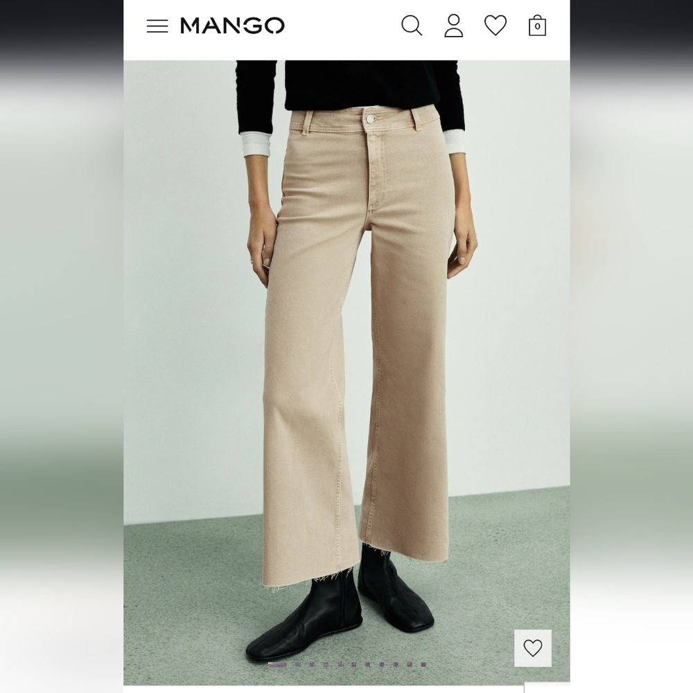 Mango cropped culotte jeans in Sand